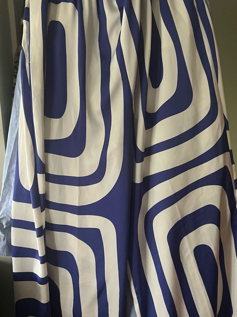 Blue & White Wide-Leg Geometric Palazzo Pants